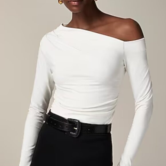 J. Crew Asymmetrical off-the-shoulder top in stretch cotton blend M - Picture 1 of 9